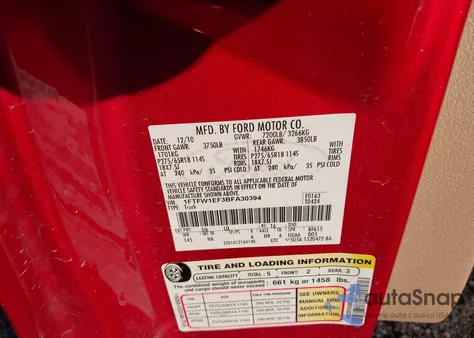 2011 Ford F-150 Lariat from USA, damaged, VIN 1FTFW1EF3BFA30394